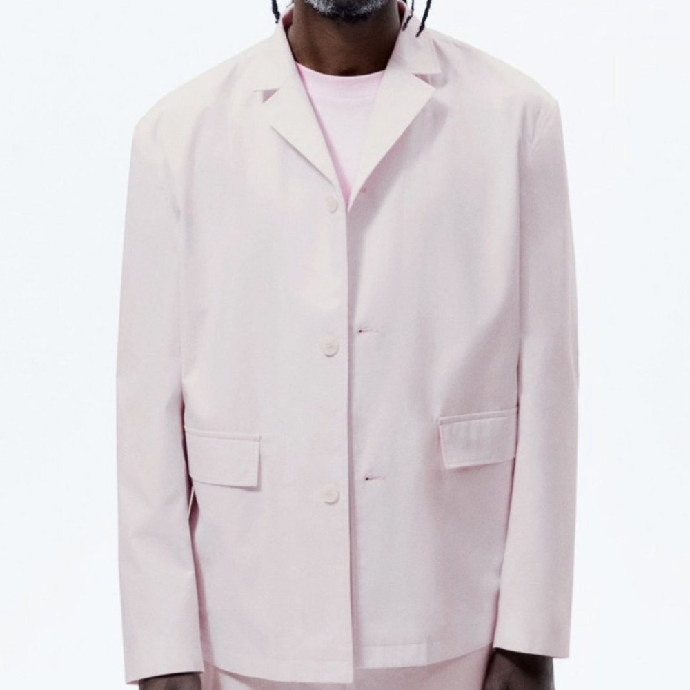 Zara Suit Jacket Blazer 40 Mens Light Pink Relaxed Fit Poplin Special Occasion